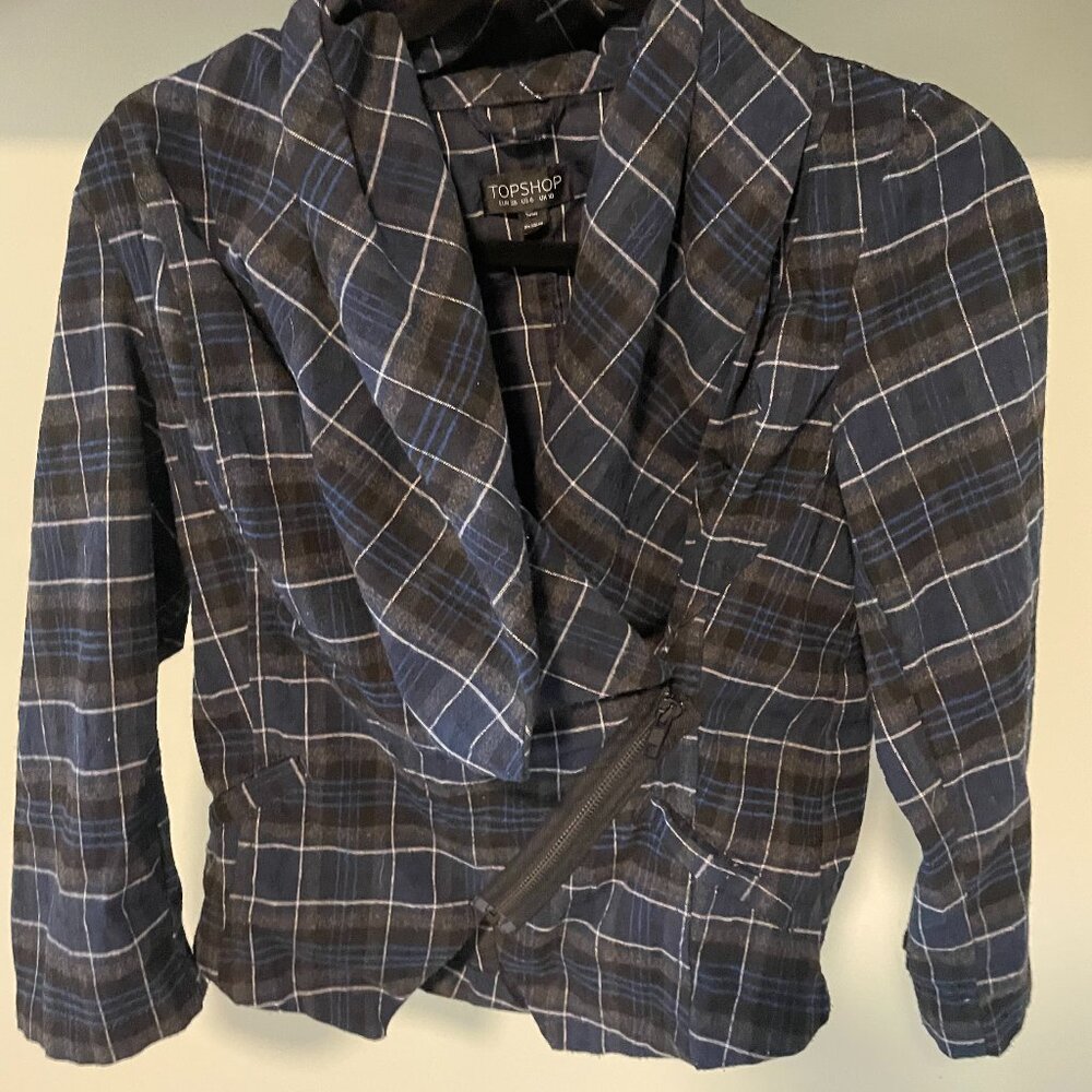 Topshop Plaid Cropped Jacket